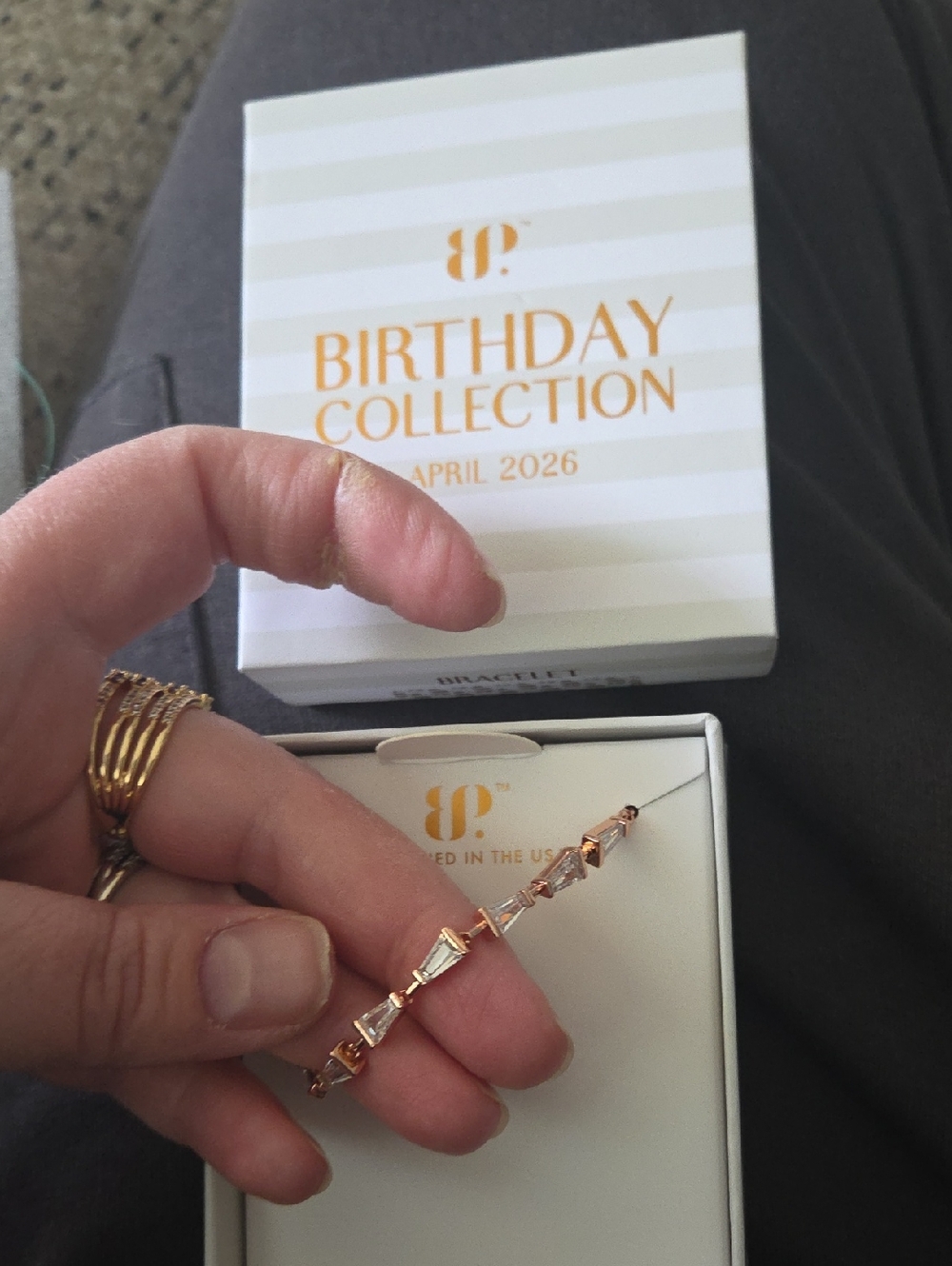 Birthday Collection April 2026 Rose Gold Baguette Bracelet By Bomb Party